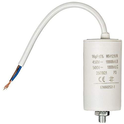 Condensador Motor 16uF 450Vac 40x70mm CABLES + trono M8