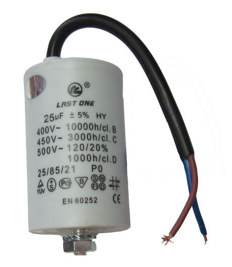 Condensador Motor 25uF 450Vac Â Ã˜45x98mm CABLES + torno M8