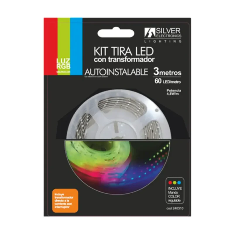 KIT Tira LED 3 metros 12V 7,2W/m Luz RGB IP20