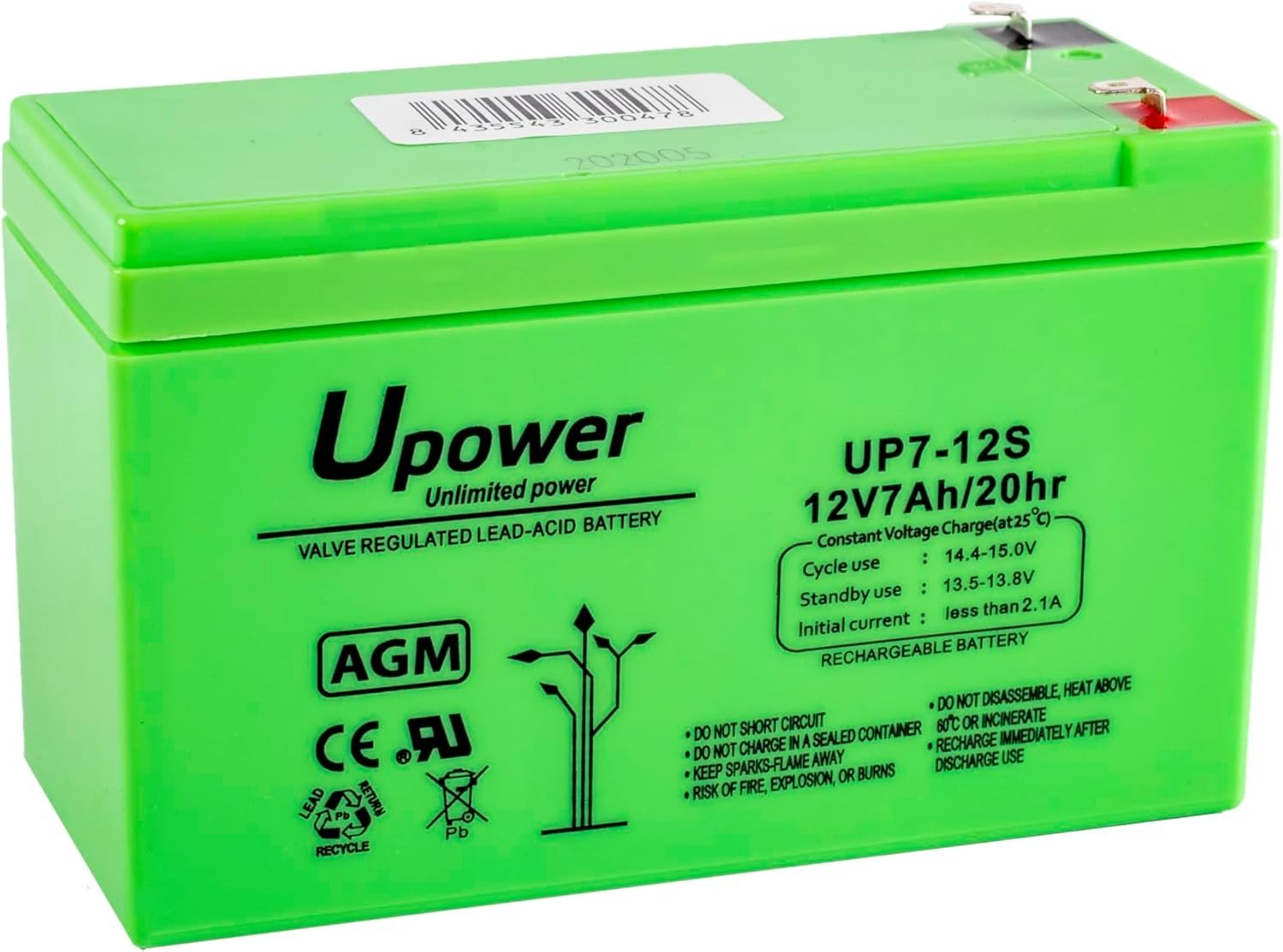 Bateria PLOMO 12V/7A AGM 151x65x93.5mm U-POWER