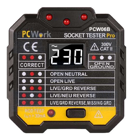 Comprobador de Enchufes de Red 48 a 250Vac pantalla LCD