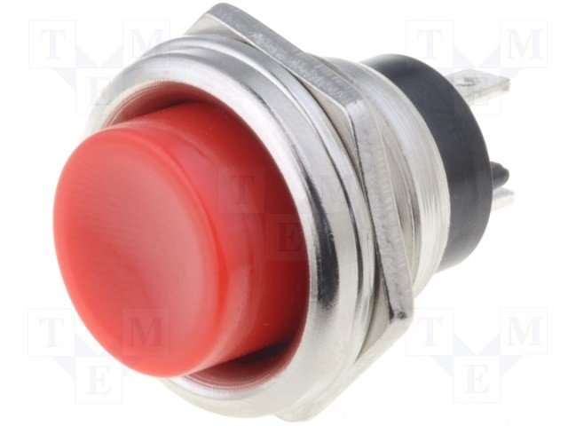 Pulsador Abierto Reposo pulsador ROJO 2A/250Vac OFF-(ON)