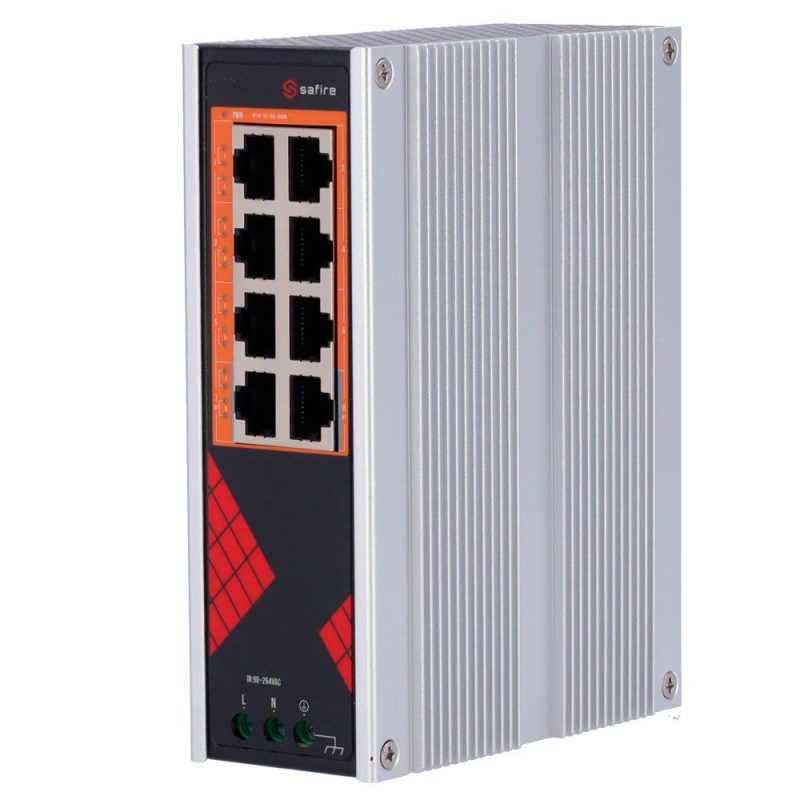 Switch DIN PoE Gigabit 8P RJ45 SAFIRE