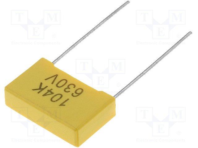 Condensador Poliester 100nF 630Vdc R15mm pata larga