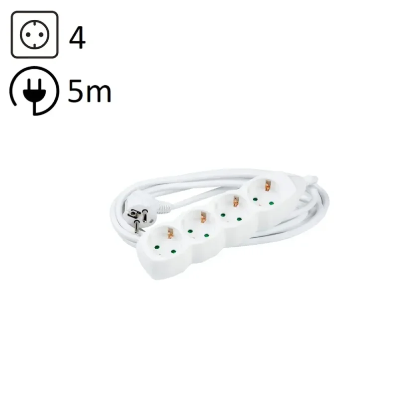 BASE MÃºltiple 4 Tomas Schuko con Cable 5m BLANCO TECHNIK
