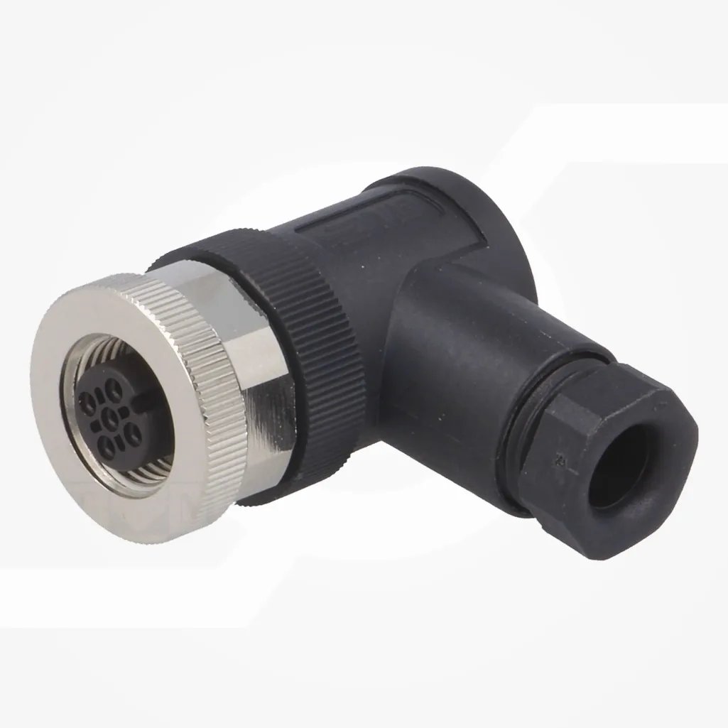 Conector M12 enchufe PIN 5 hembra 60V angulares 90° IP67