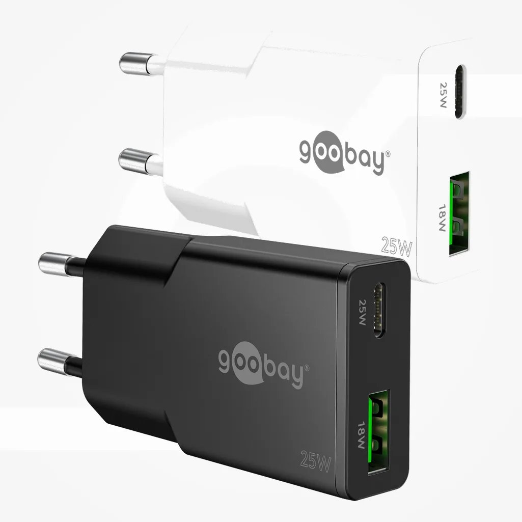 25 W Cargador rápido dual USB-C PD GaN Slim blanco